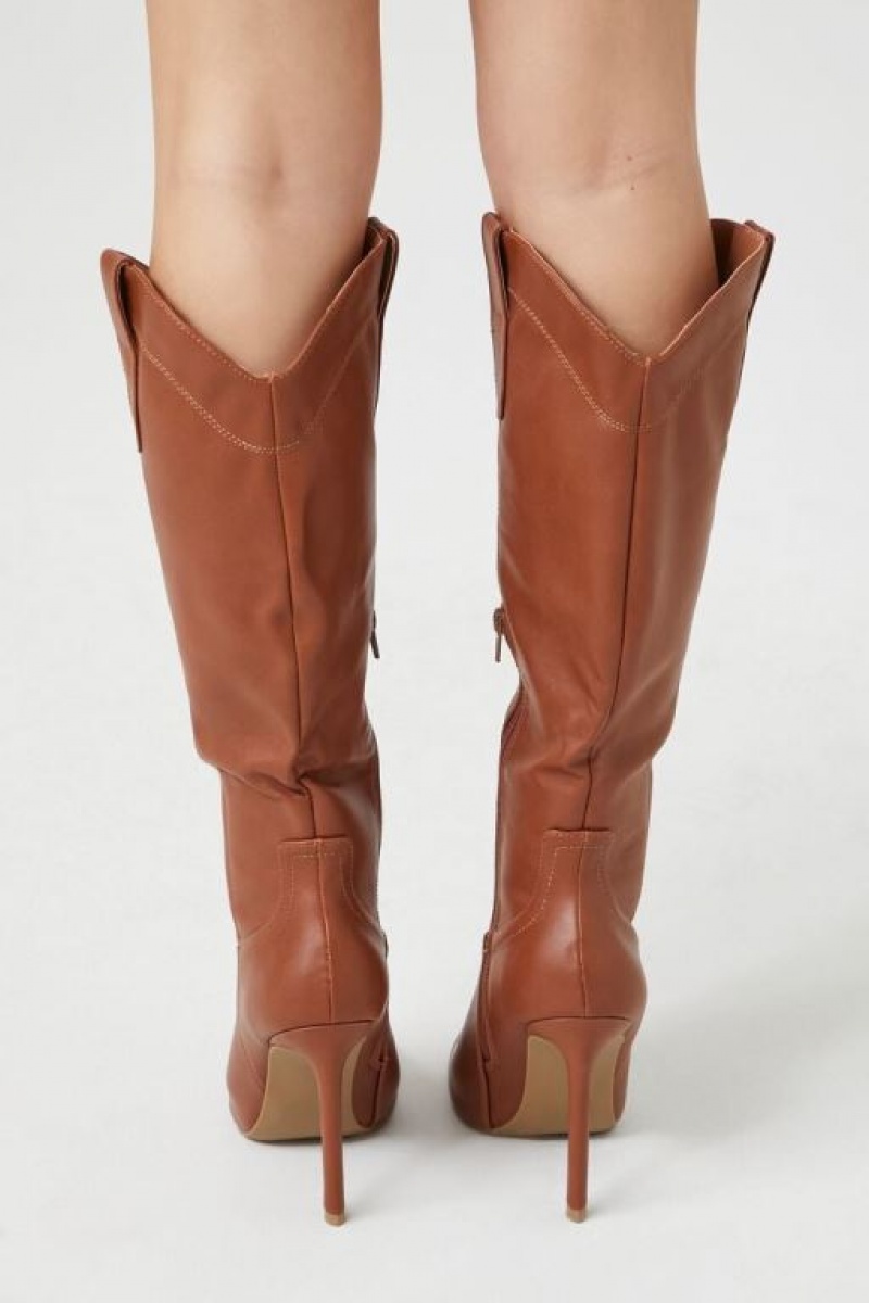 Botas Forever 21 Faux Cuero Pointed Toe Stiletto Mujer Marrones | 0TqiPaqfz9H