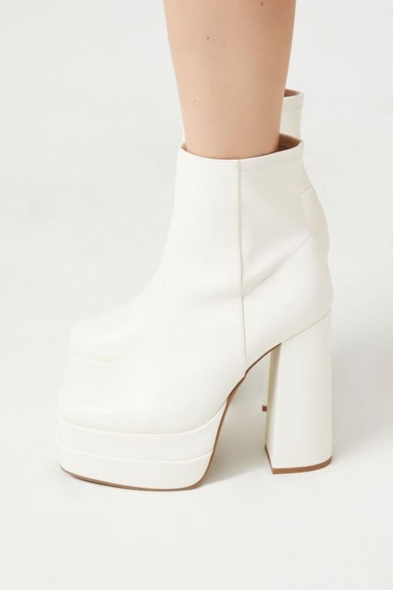 Botas Forever 21 Faux Cuero Stacked Platform Booties Mujer Creme | XEjMOu2aOPV