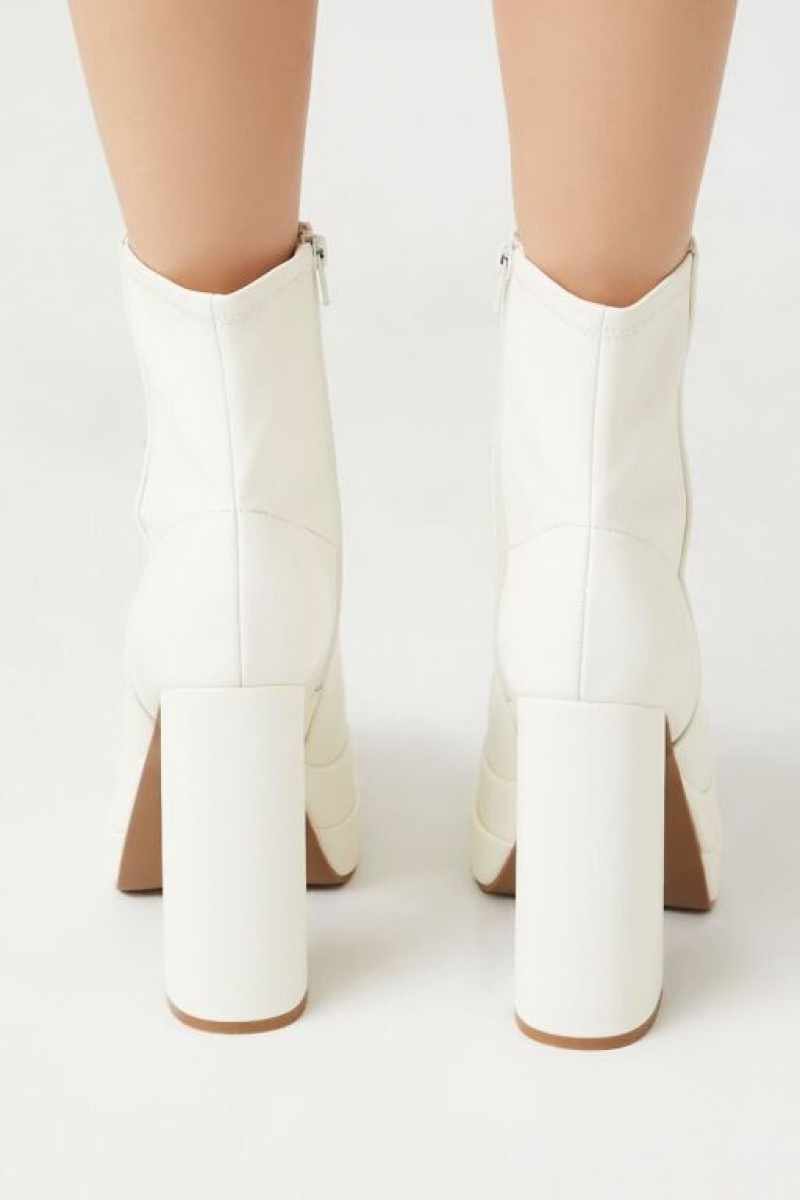 Botas Forever 21 Faux Cuero Stacked Platform Booties Mujer Creme | XEjMOu2aOPV