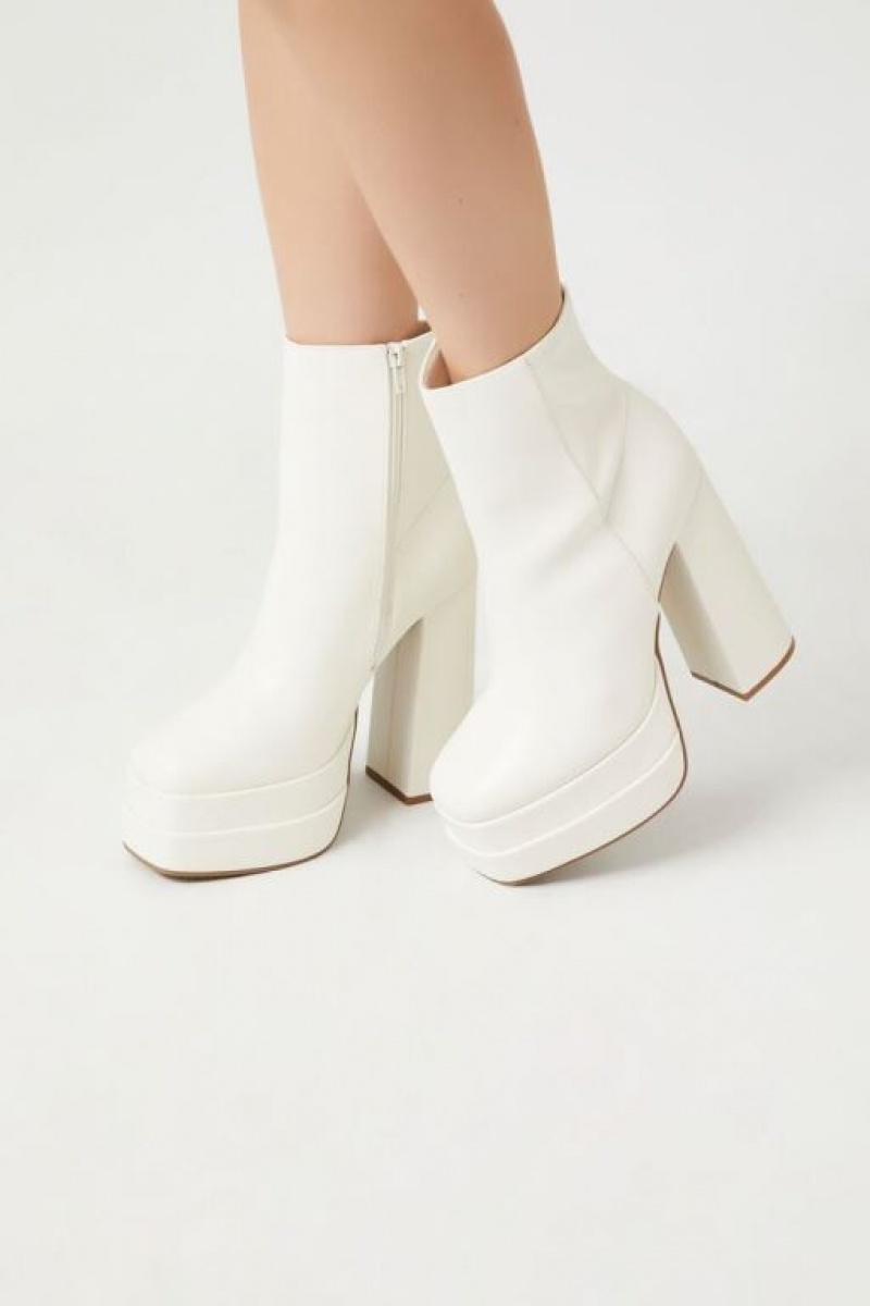 Botas Forever 21 Faux Cuero Stacked Platform Booties Mujer Creme | XEjMOu2aOPV