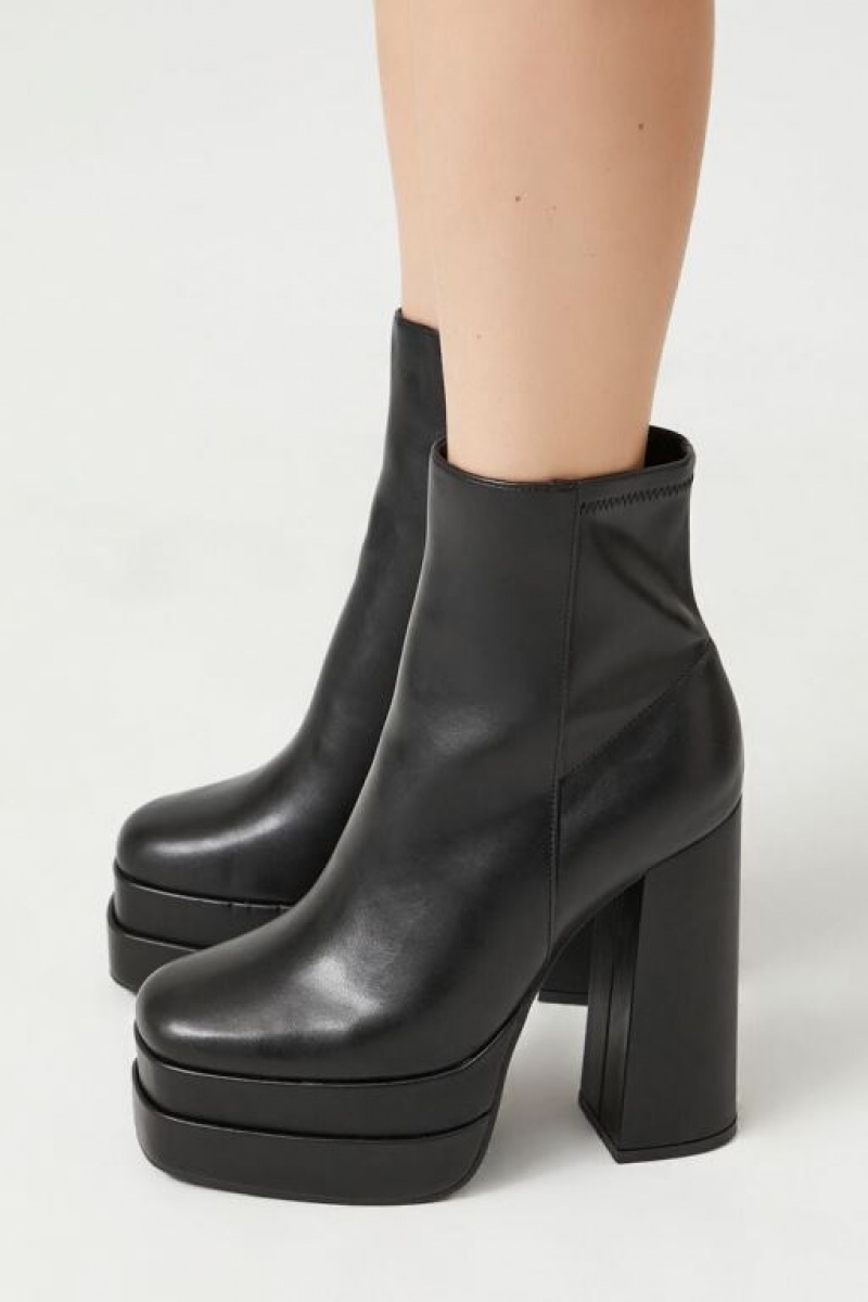 Botas Forever 21 Faux Cuero Stacked Platform Booties Mujer Negras | MvnYH1TIrZT