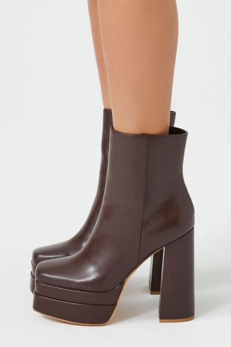 Botas Forever 21 Faux Cuero Stacked Platform Booties Mujer Marrones | ElsybEibkfH