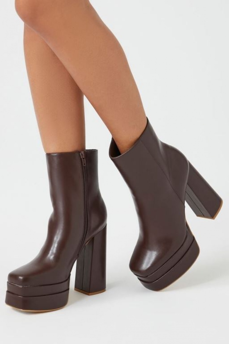 Botas Forever 21 Faux Cuero Stacked Platform Booties Mujer Marrones | ElsybEibkfH