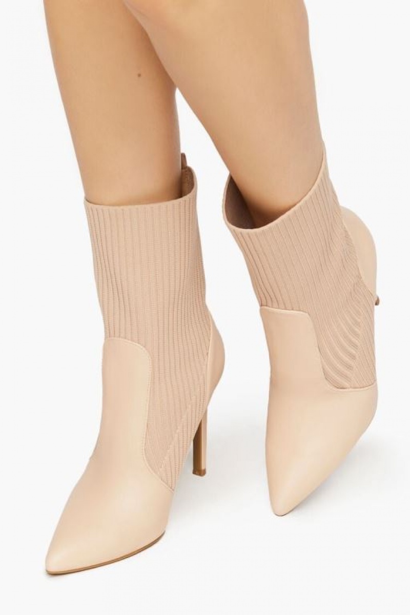 Botas Forever 21 Faux Cuero Trim Sock Booties Mujer Beige | ly2bHTiCJHi