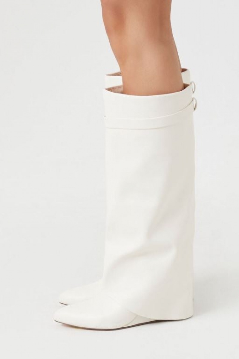 Botas Forever 21 Faux Cuero Wedge Mujer Creme | w9AECzvGc2o