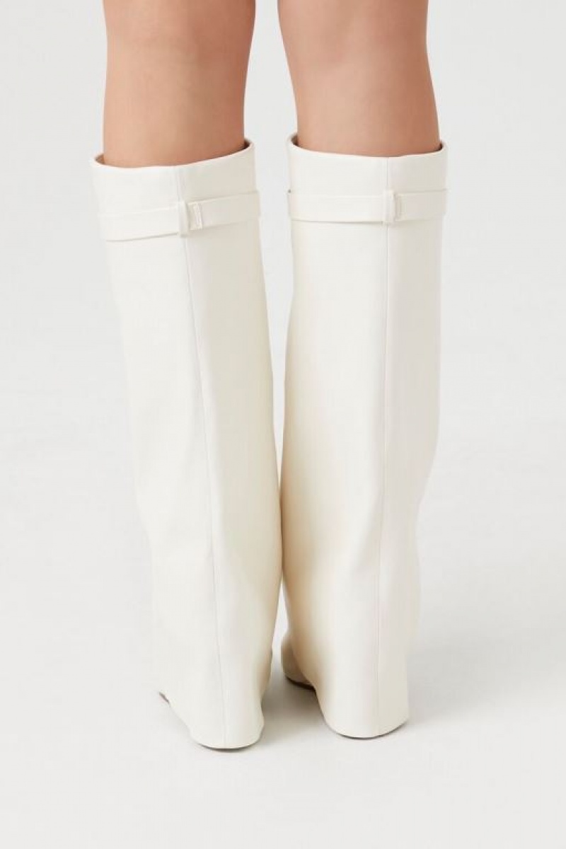 Botas Forever 21 Faux Cuero Wedge Mujer Creme | w9AECzvGc2o