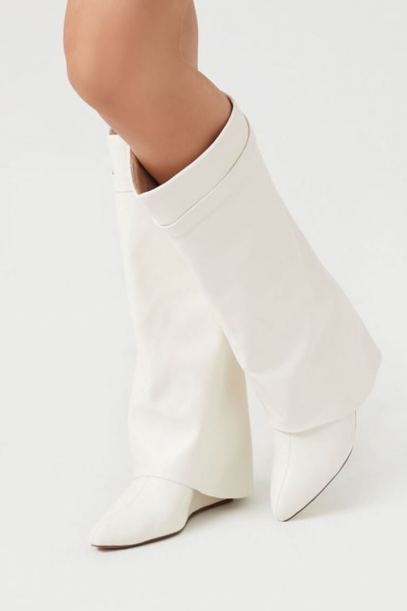 Botas Forever 21 Faux Cuero Wedge Mujer Creme | w9AECzvGc2o