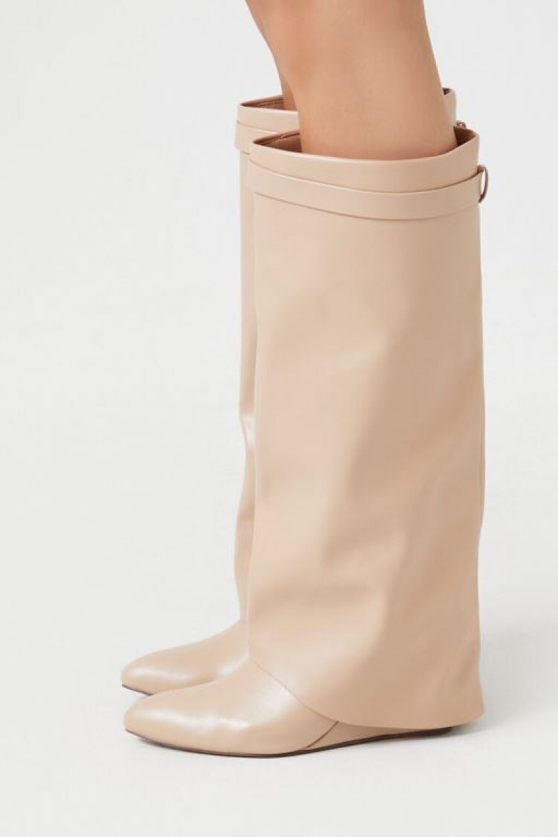 Botas Forever 21 Faux Cuero Wedge Mujer Beige | jaxUWe8xZII