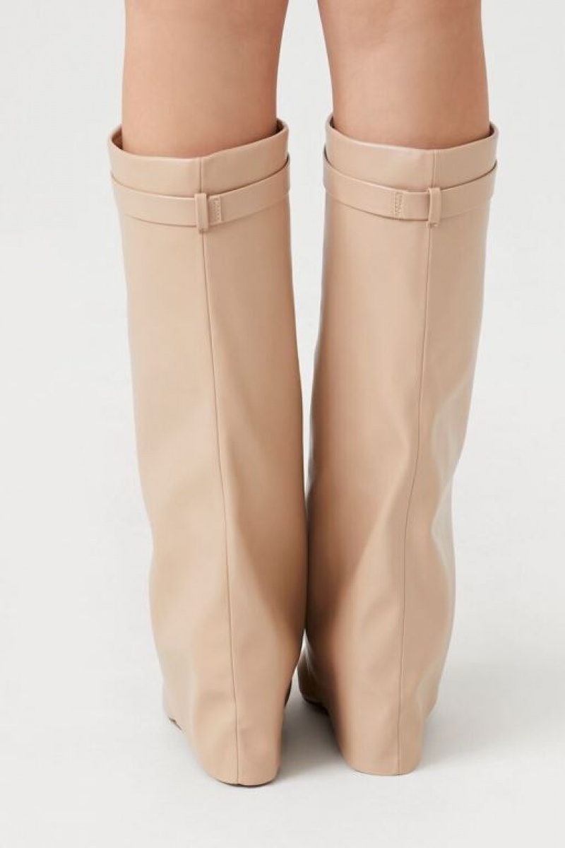 Botas Forever 21 Faux Cuero Wedge Mujer Beige | jaxUWe8xZII