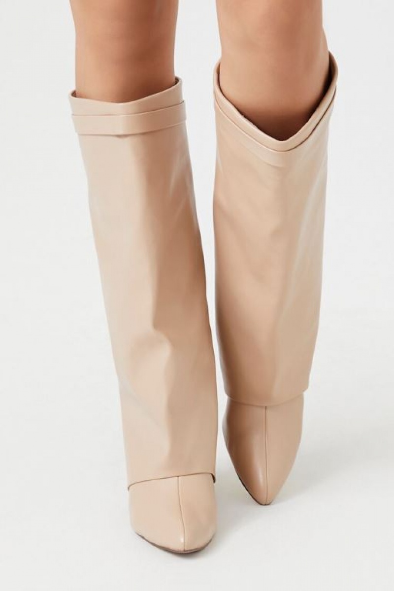 Botas Forever 21 Faux Cuero Wedge Mujer Beige | jaxUWe8xZII