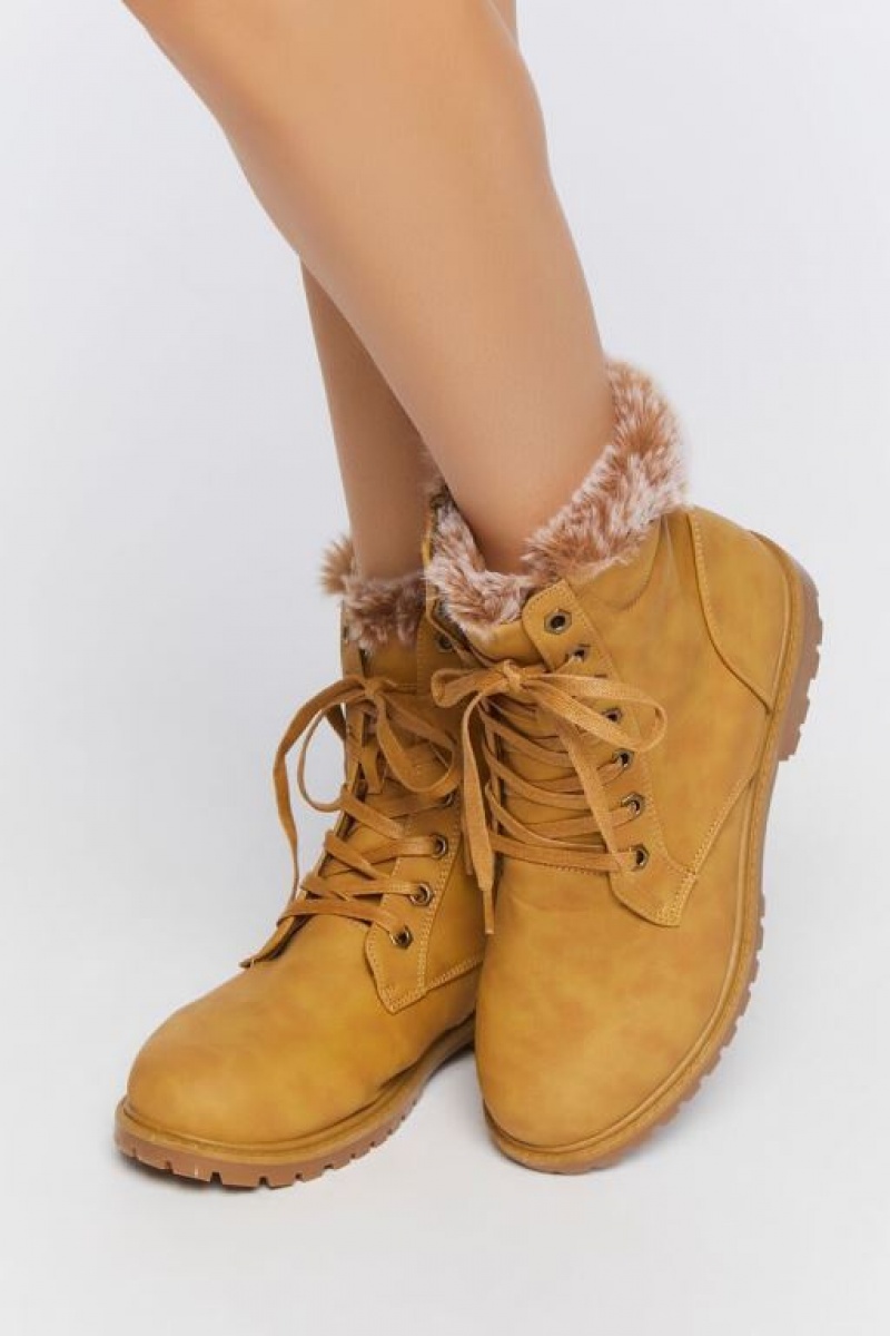 Botas Forever 21 Faux Fur Lined Ankle Booties Mujer Marrones | PmtbPmD0jl2