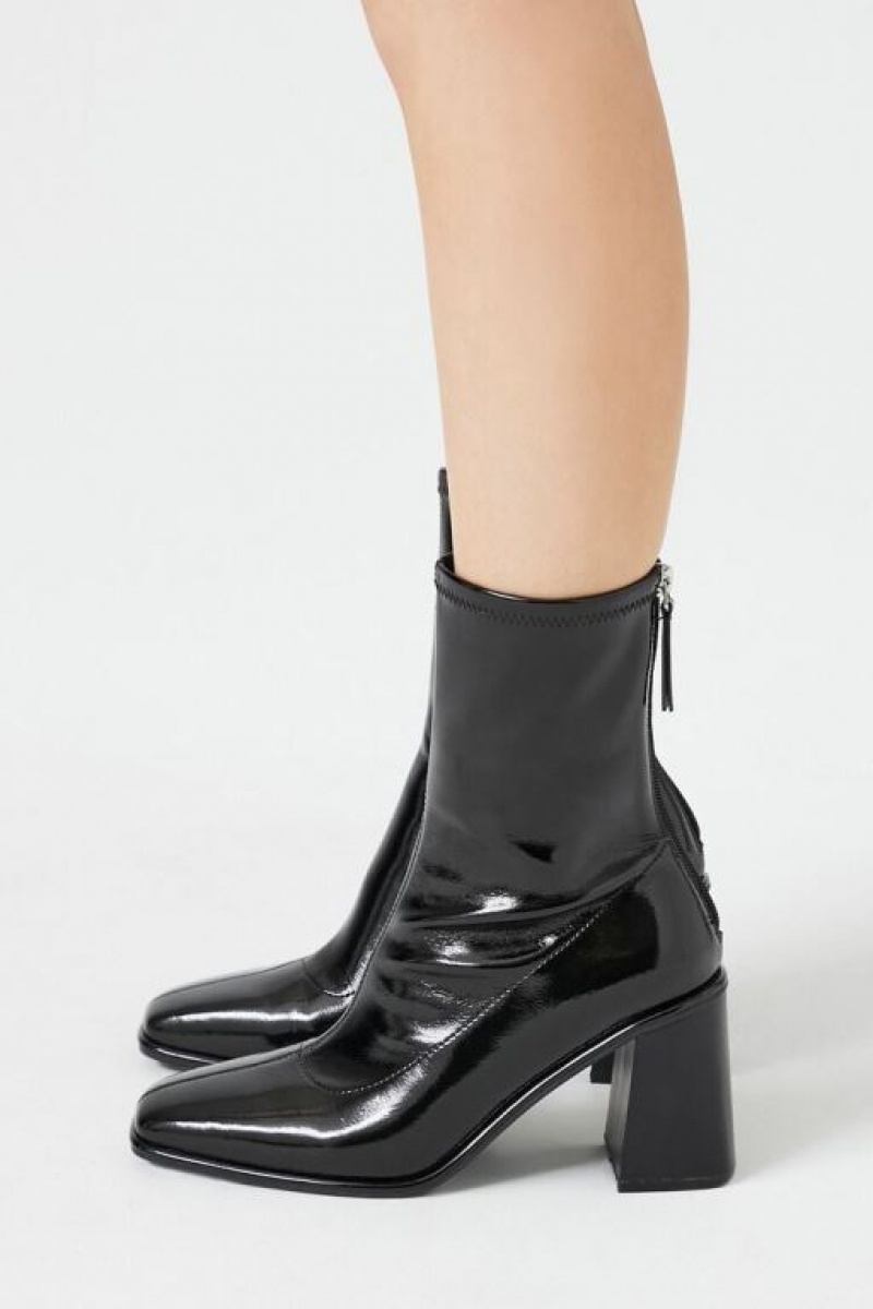 Botas Forever 21 Faux Patent Cuero Booties Mujer Negras | 6HryyD3bT0N