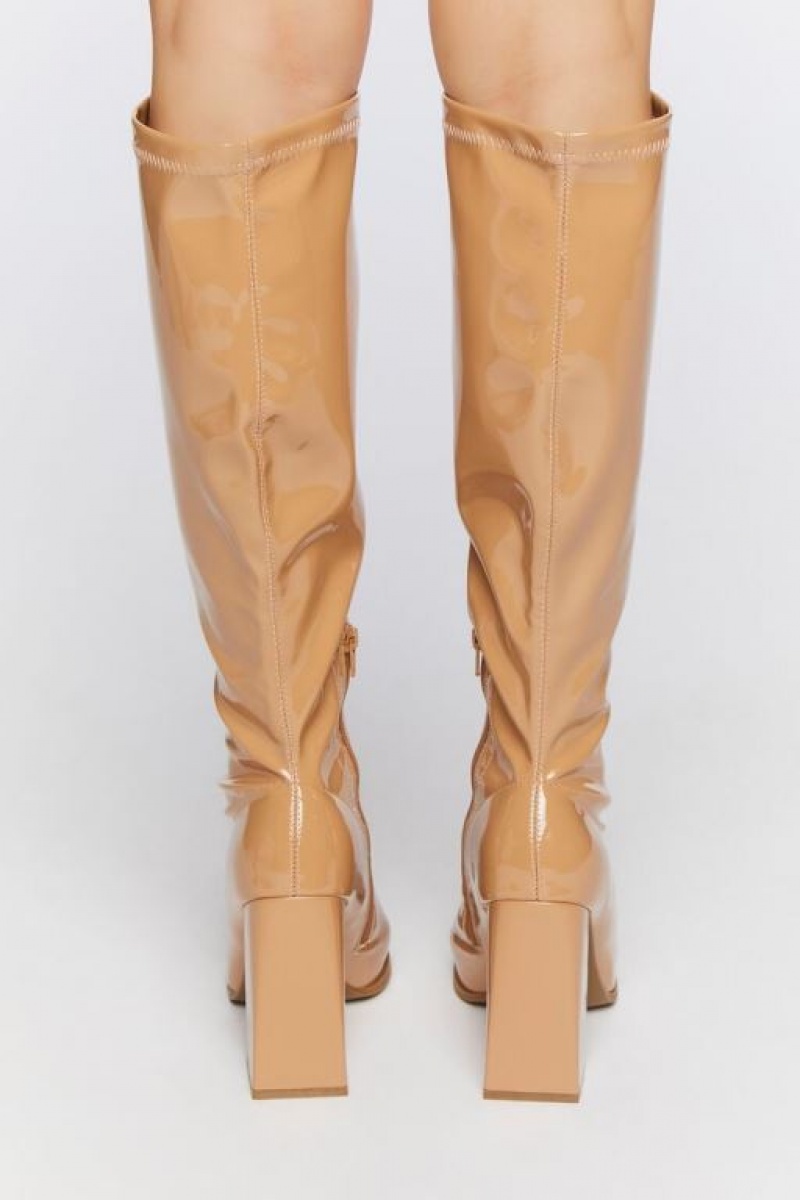 Botas Forever 21 Faux Patent Cuero Knee High Mujer Beige | v7dDmYYsiXN