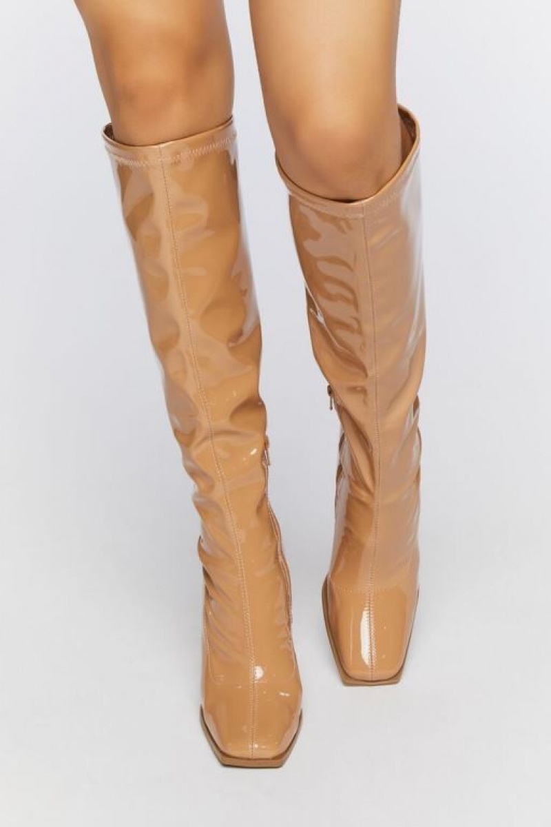 Botas Forever 21 Faux Patent Cuero Knee High Mujer Beige | v7dDmYYsiXN