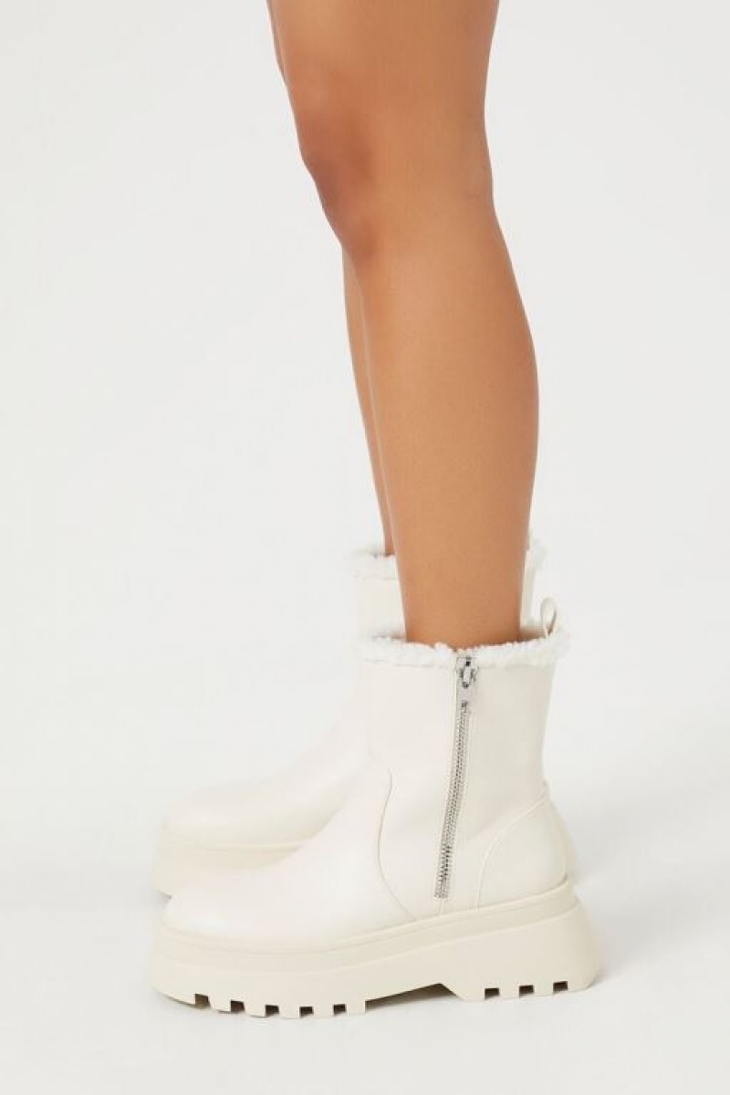 Botas Forever 21 Faux Shearling Lug Sole Booties Mujer Creme | 8h7rJLnYZBe