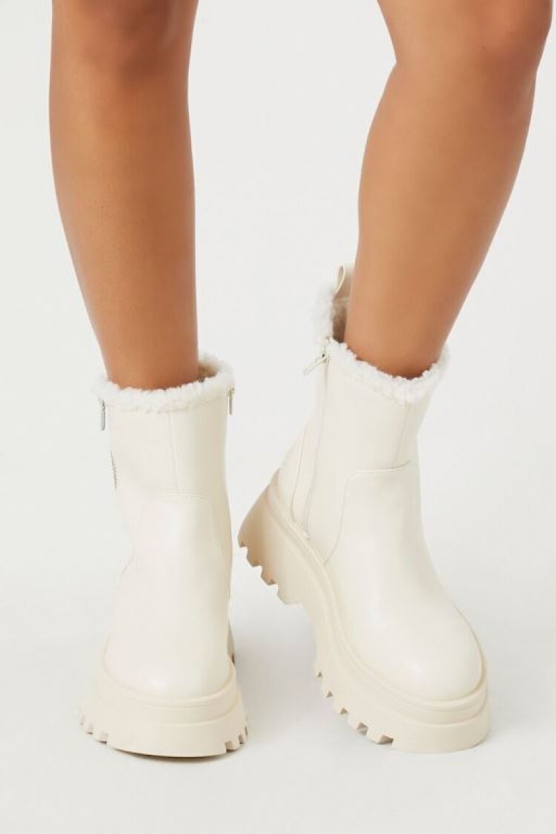 Botas Forever 21 Faux Shearling Lug Sole Booties Mujer Creme | 8h7rJLnYZBe