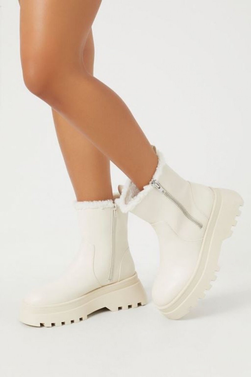 Botas Forever 21 Faux Shearling Lug Sole Booties Mujer Creme | 8h7rJLnYZBe