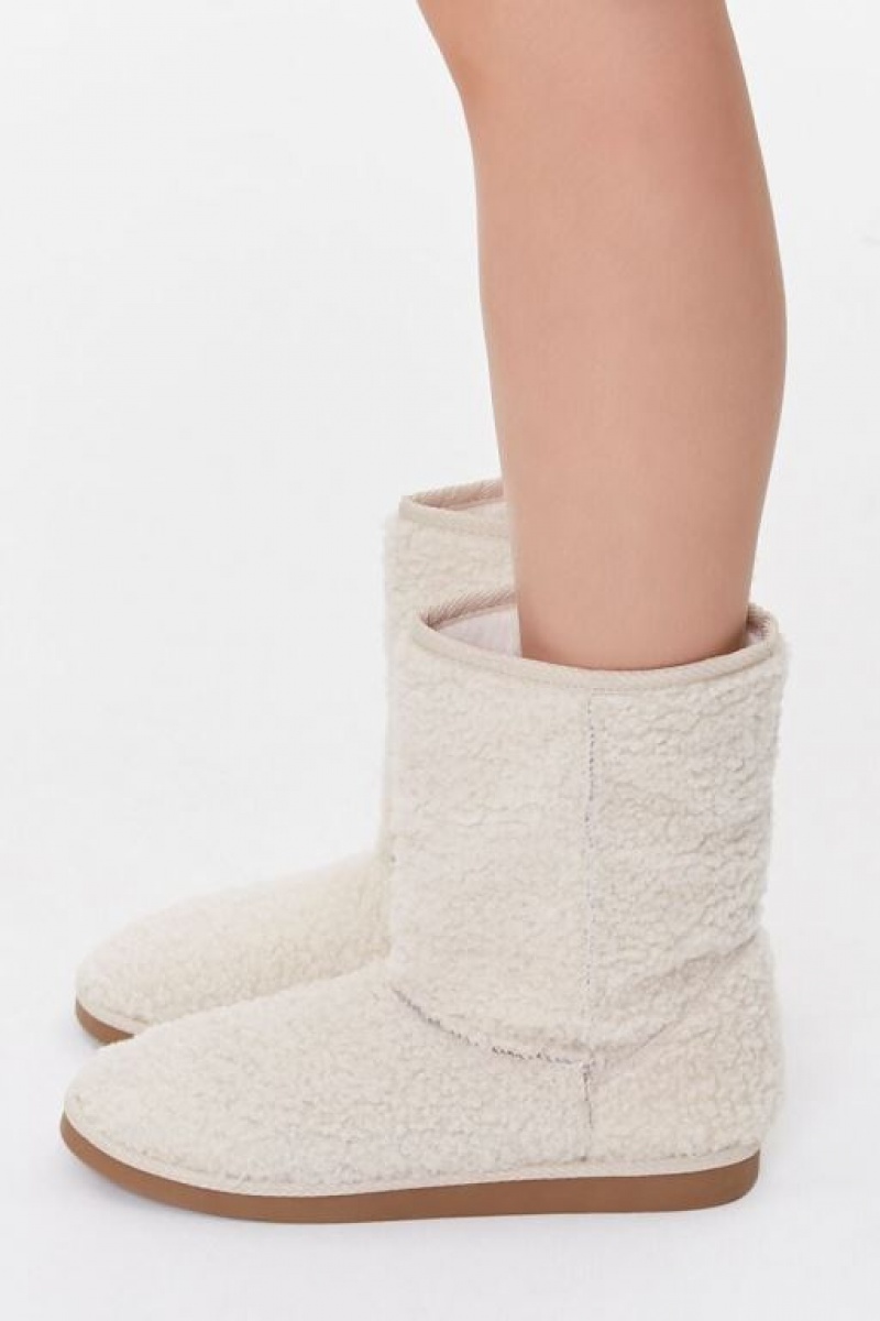 Botas Forever 21 Faux Shearling Slip On Booties Mujer Creme | 1vmIYYvYguX