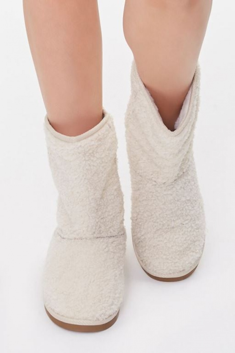 Botas Forever 21 Faux Shearling Slip On Booties Mujer Creme | 1vmIYYvYguX