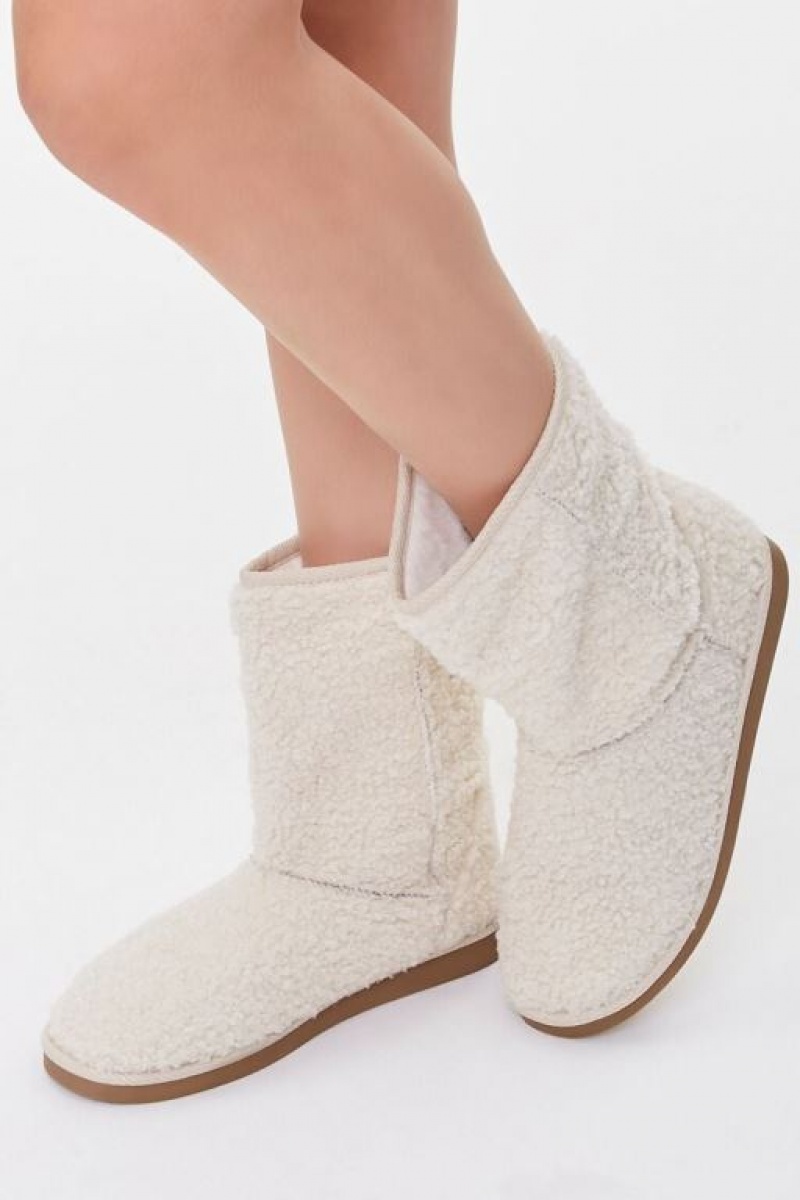 Botas Forever 21 Faux Shearling Slip On Booties Mujer Creme | 1vmIYYvYguX