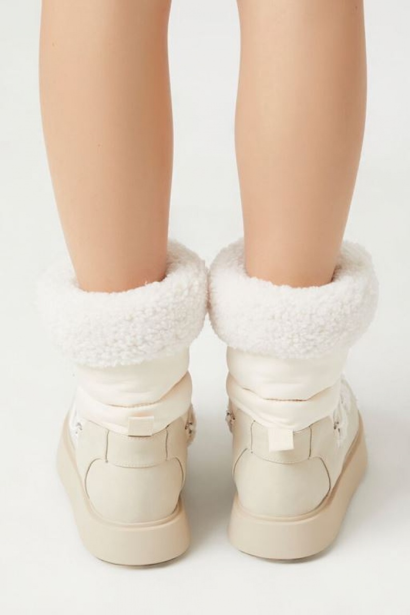 Botas Forever 21 Faux Shearling Trim Amp Suede Booties Mujer Beige | ehzikijIpvR