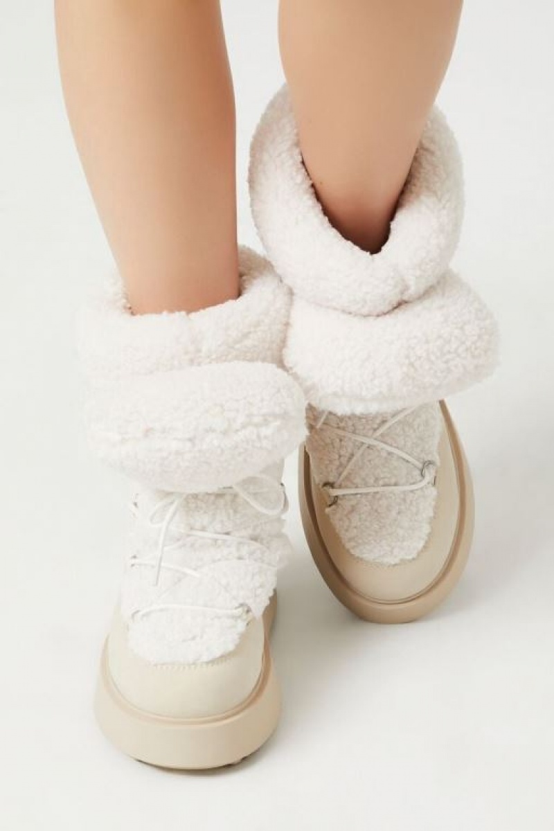 Botas Forever 21 Faux Shearling Trim Amp Suede Booties Mujer Beige | ehzikijIpvR