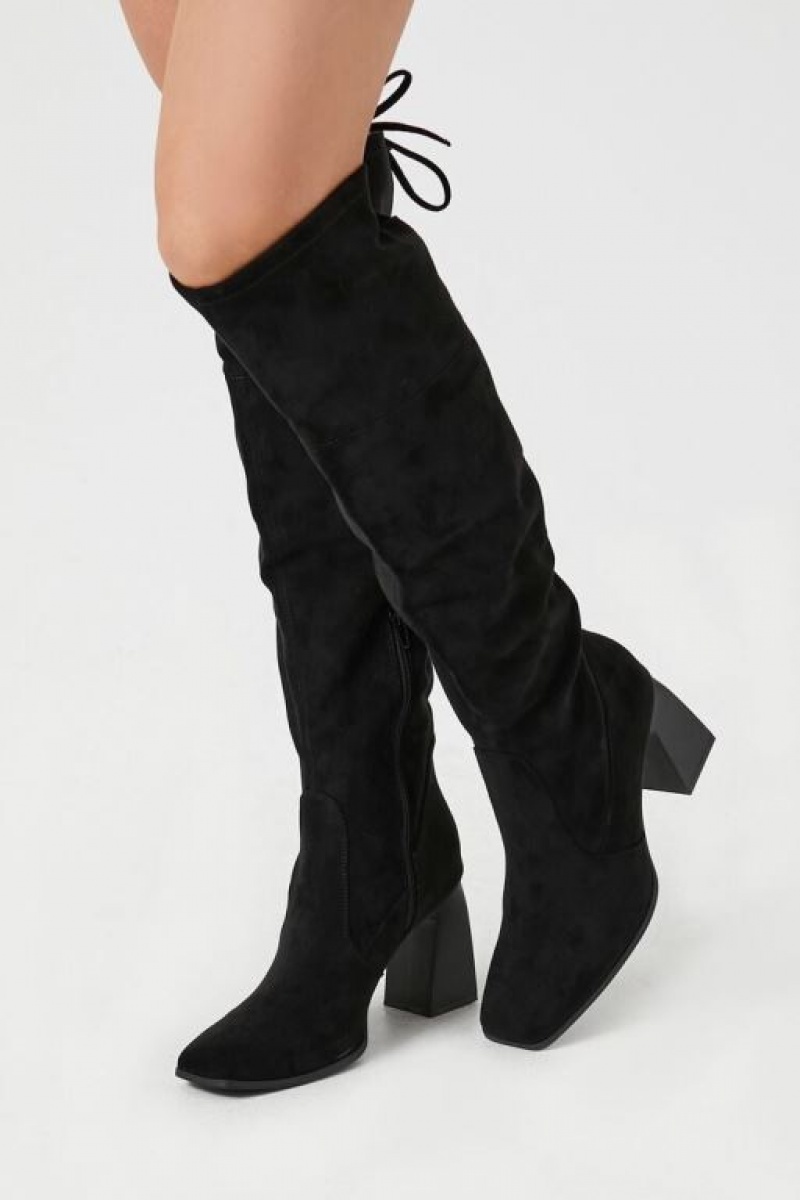 Botas Forever 21 Faux Suede Block Heel Mujer Negras | 3nfmUcpOVKk