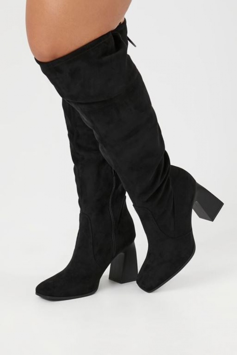 Botas Forever 21 Faux Suede Block Heel Wide Mujer Negras | SHjyfqA3VSi