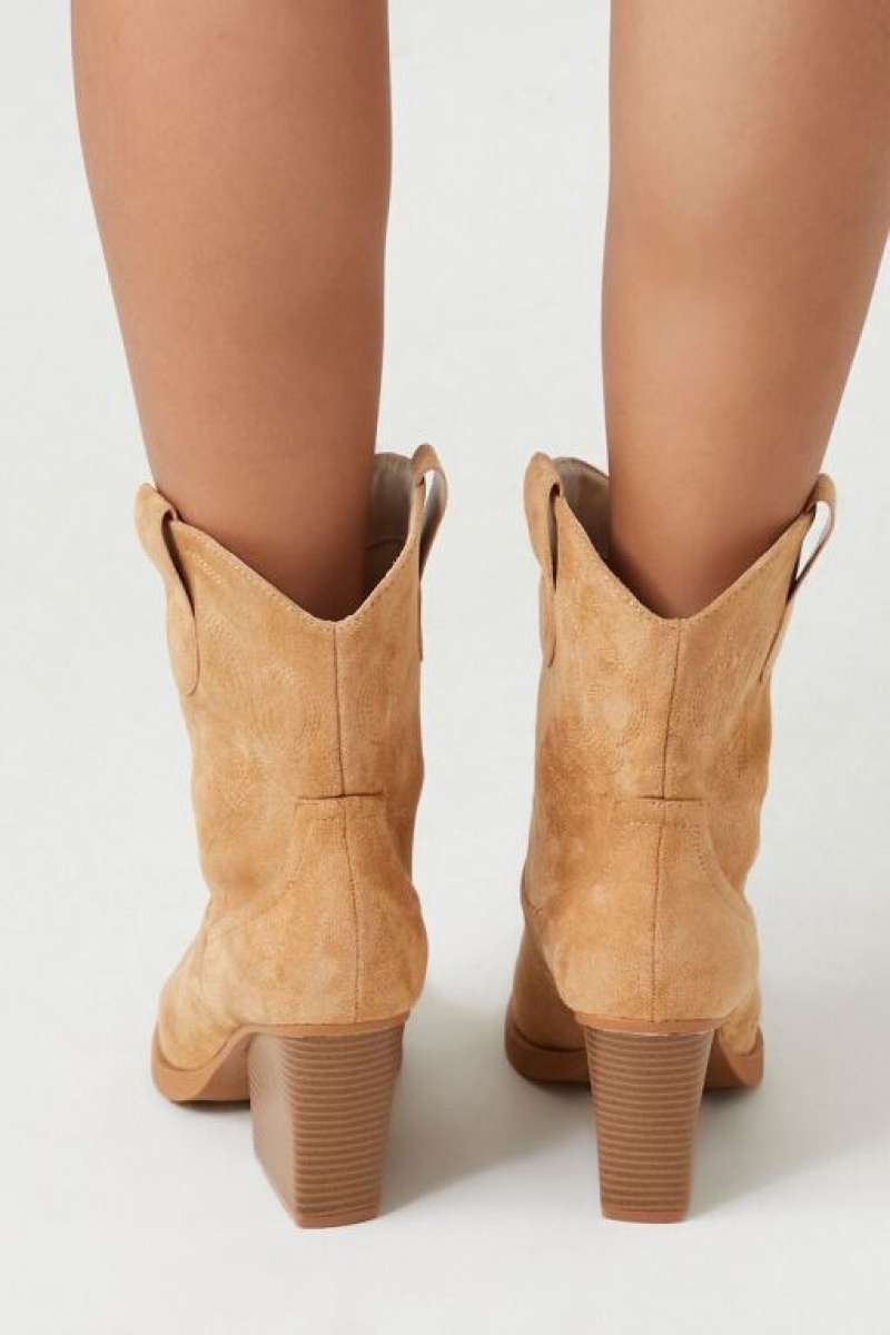 Botas Forever 21 Faux Suede Cowboy Mujer Marrones | o85jLkX55GN