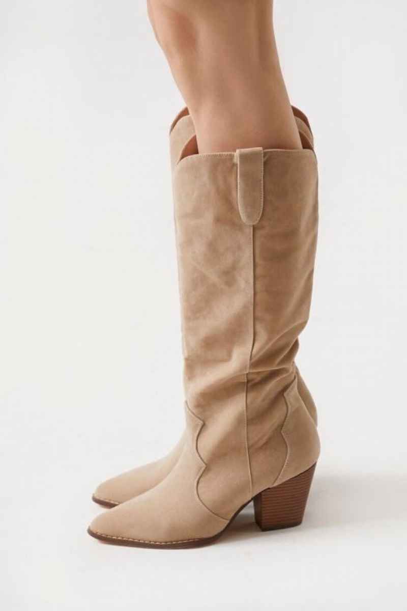 Botas Forever 21 Faux Suede Cowboy Mujer Creme | 5jaEK6CtPPj