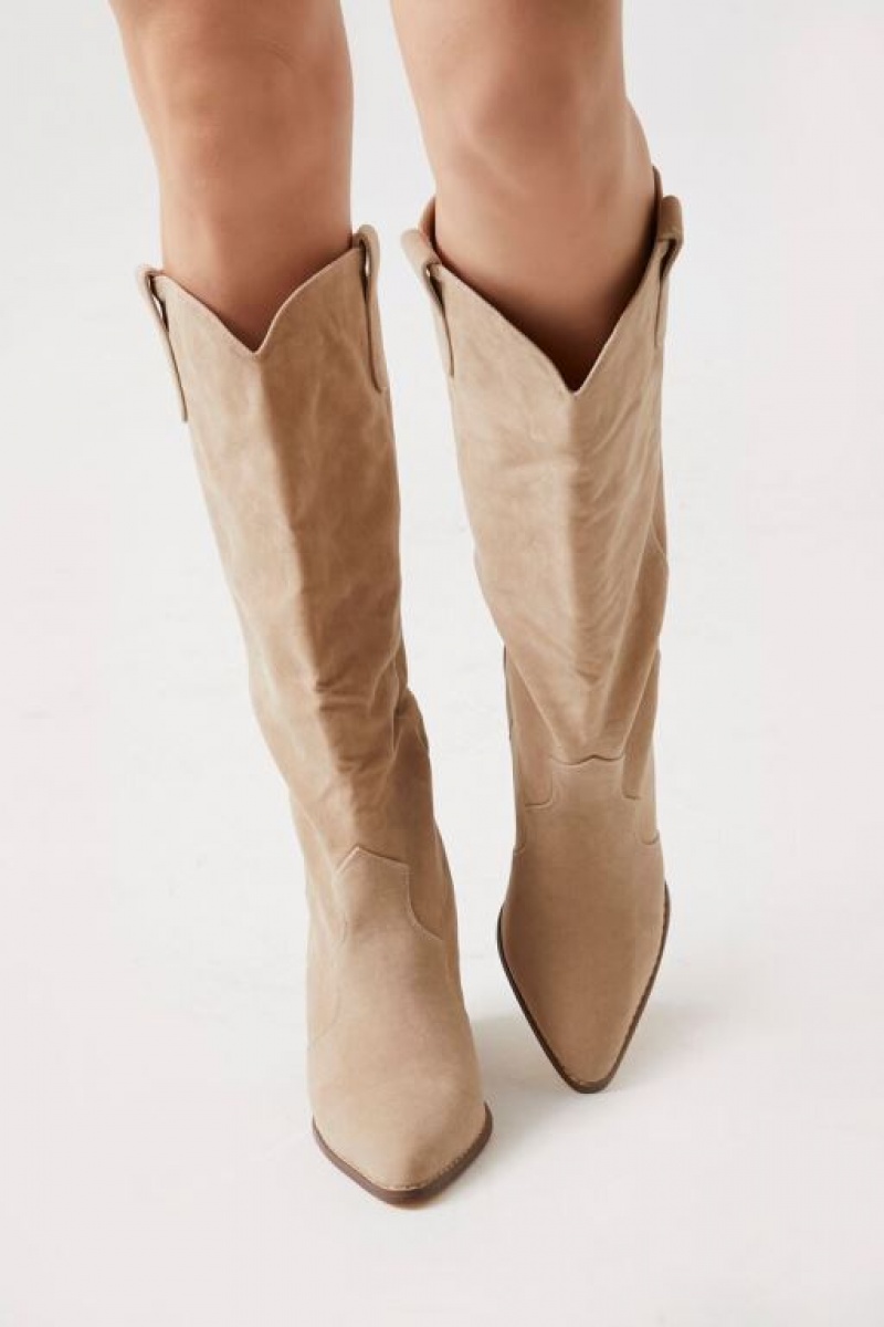 Botas Forever 21 Faux Suede Cowboy Mujer Creme | 5jaEK6CtPPj