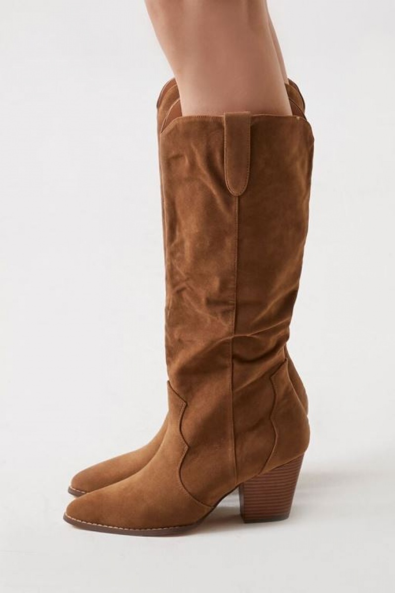 Botas Forever 21 Faux Suede Cowboy Mujer Marrones | b4O61HQkXLk