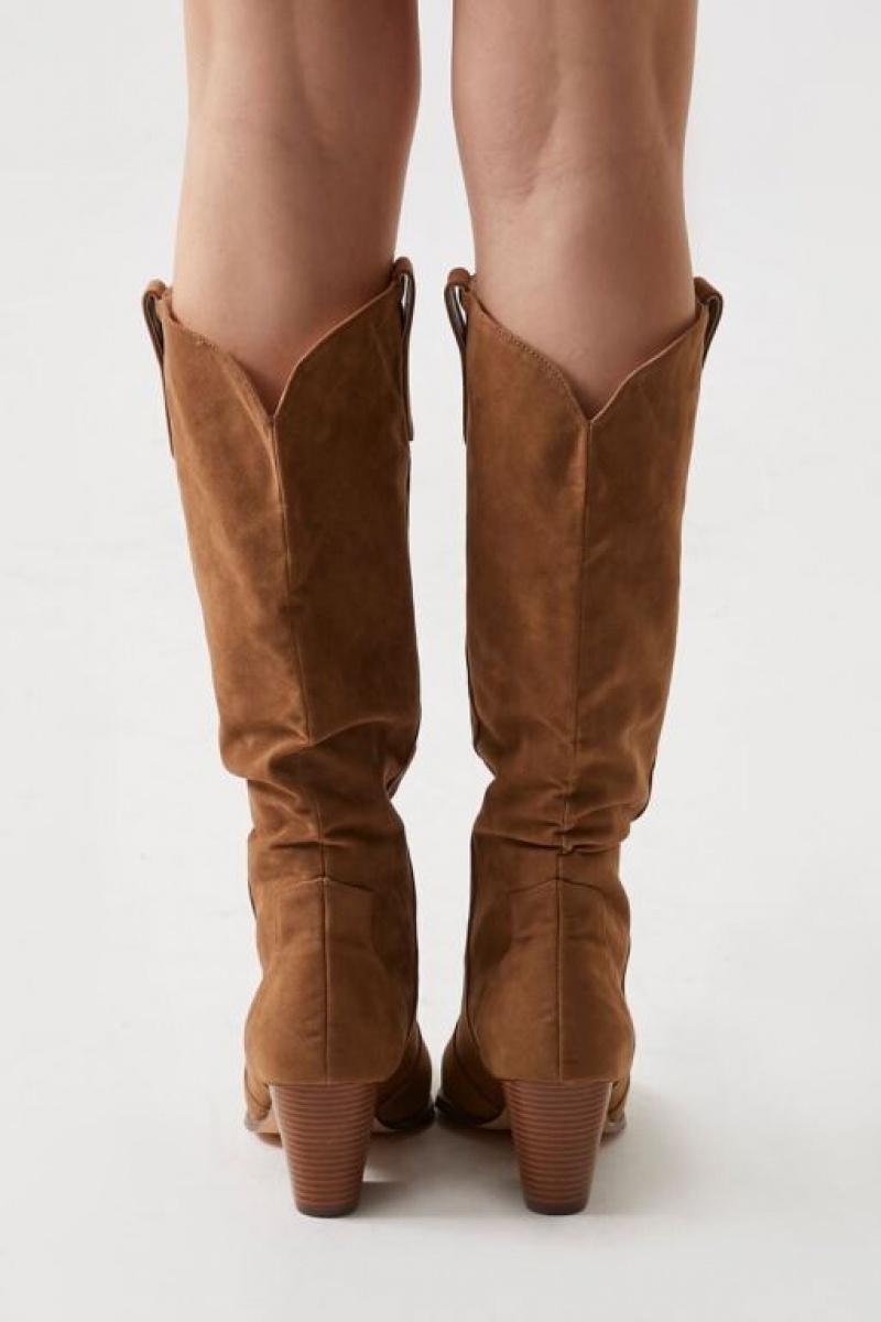 Botas Forever 21 Faux Suede Cowboy Mujer Marrones | b4O61HQkXLk