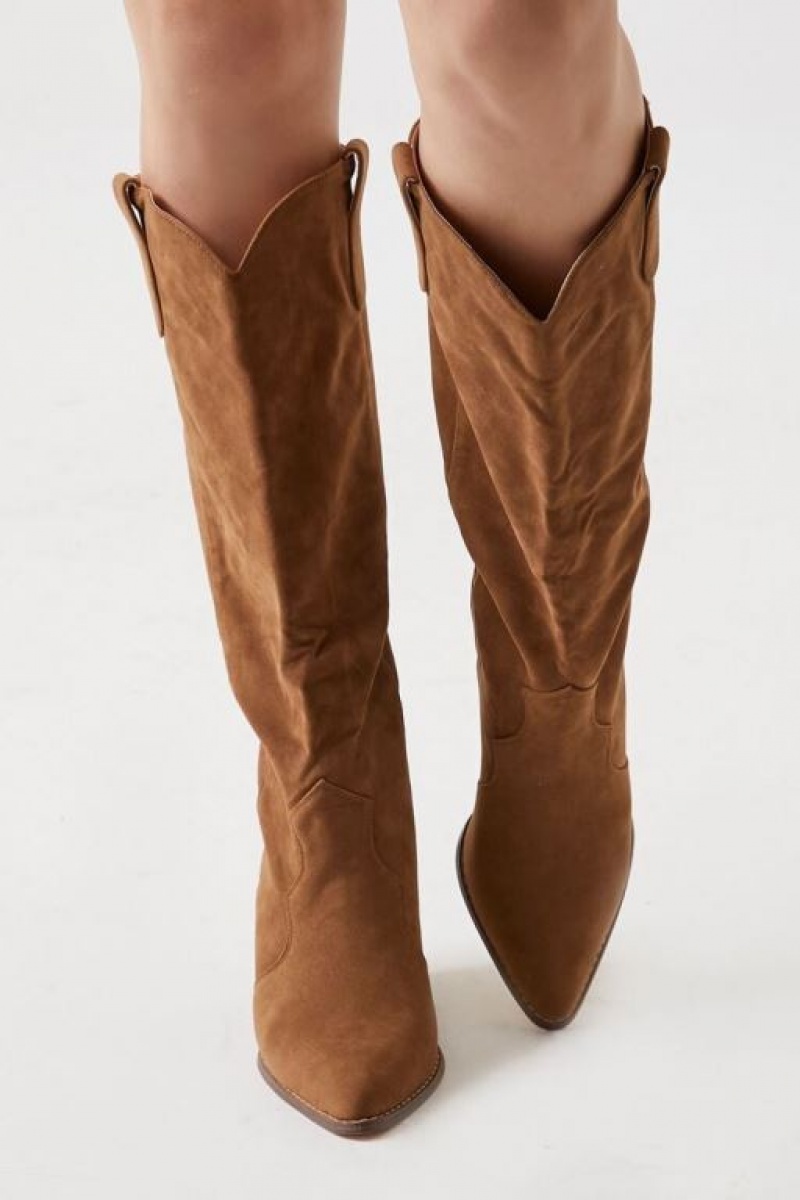 Botas Forever 21 Faux Suede Cowboy Mujer Marrones | b4O61HQkXLk