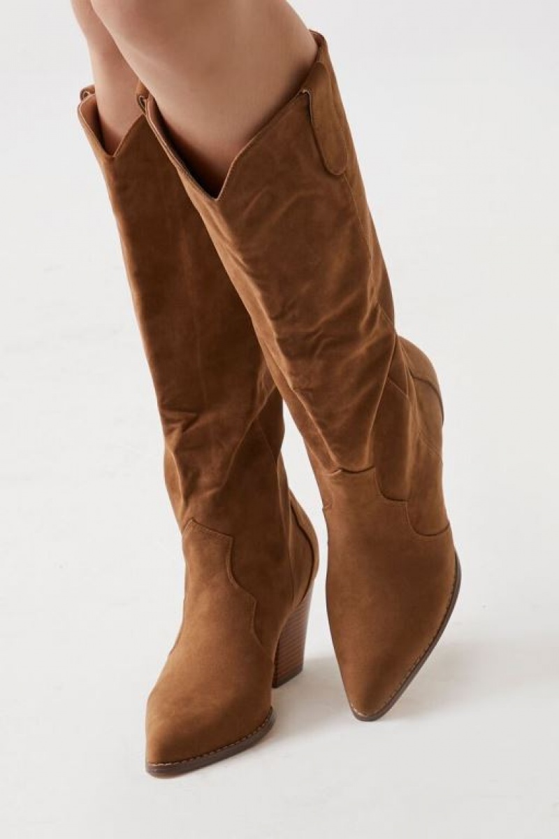 Botas Forever 21 Faux Suede Cowboy Mujer Marrones | b4O61HQkXLk