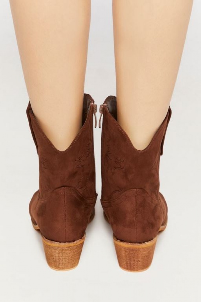 Botas Forever 21 Faux Suede Cowboy Mujer Marrones | Ecv4oGdnUVW