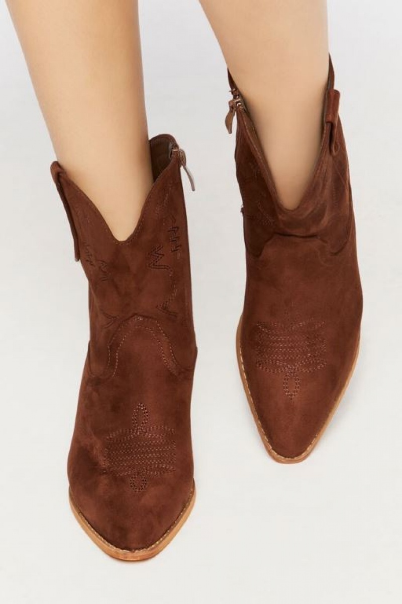 Botas Forever 21 Faux Suede Cowboy Mujer Marrones | Ecv4oGdnUVW