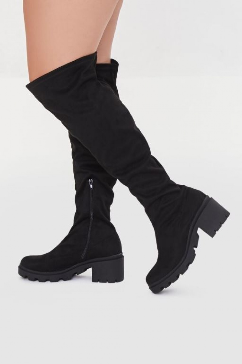 Botas Forever 21 Faux Suede Knee High Wide Mujer Negras | sXTPQuDHmcU