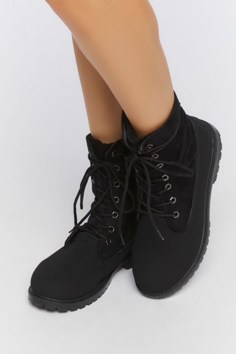 Botas Forever 21 Faux Suede Lace Up Booties Mujer Negras | T0E8nYEYRRz