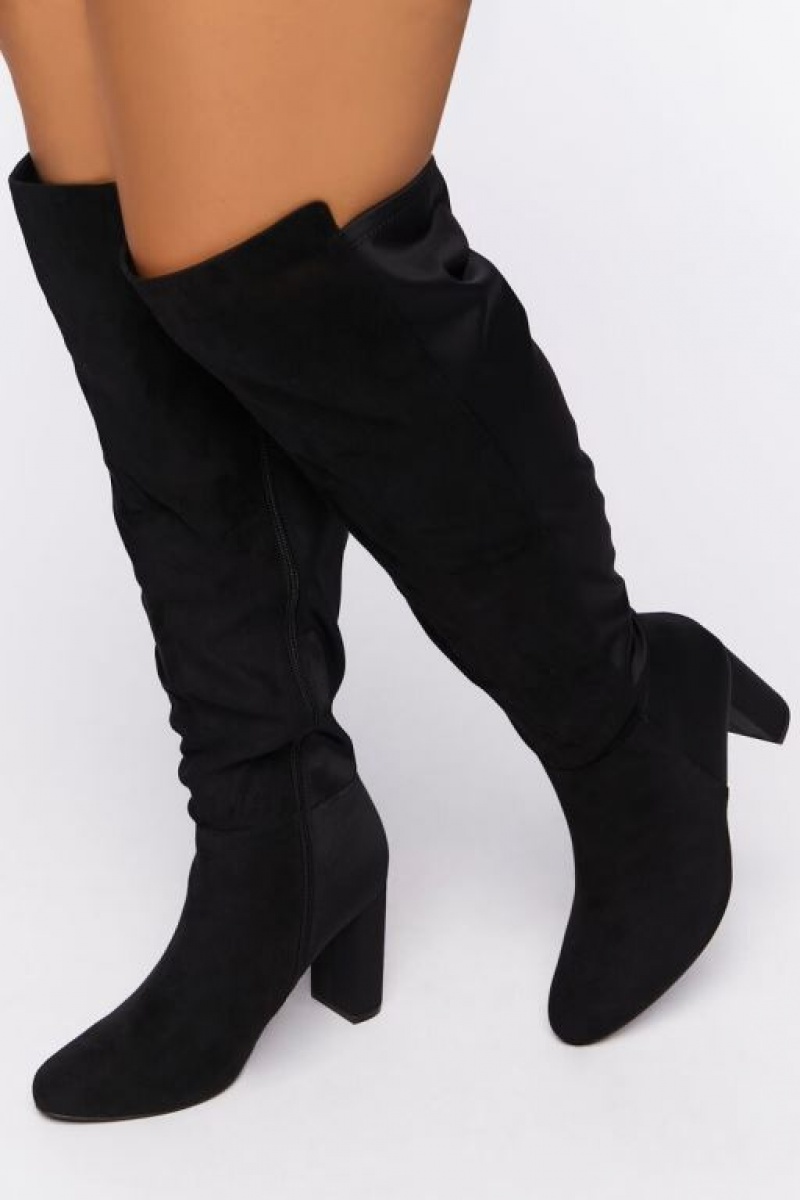 Botas Forever 21 Faux Suede Over The Knee Wide Mujer Negras | k8B3Z385Tpb