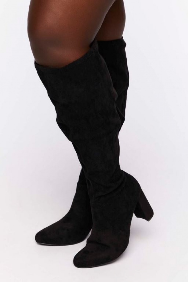 Botas Forever 21 Faux Suede Over The Knee Wide Mujer Negras | ZbMkBrMxJLw