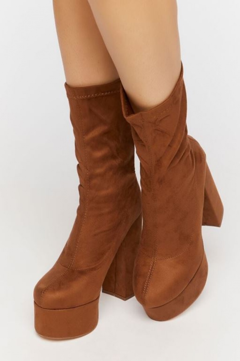 Botas Forever 21 Faux Suede Platform Booties Mujer Marrones | Uaka3ZPpfnO