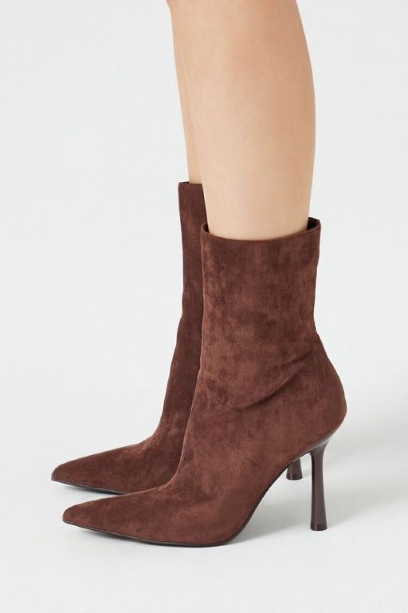 Botas Forever 21 Faux Suede Pointed Stiletto Booties Mujer Chocolate | Bggq3xfkdc4