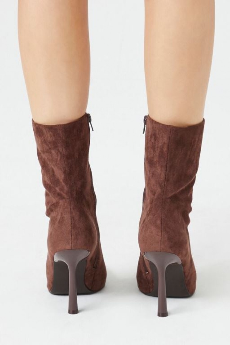 Botas Forever 21 Faux Suede Pointed Stiletto Booties Mujer Chocolate | Bggq3xfkdc4