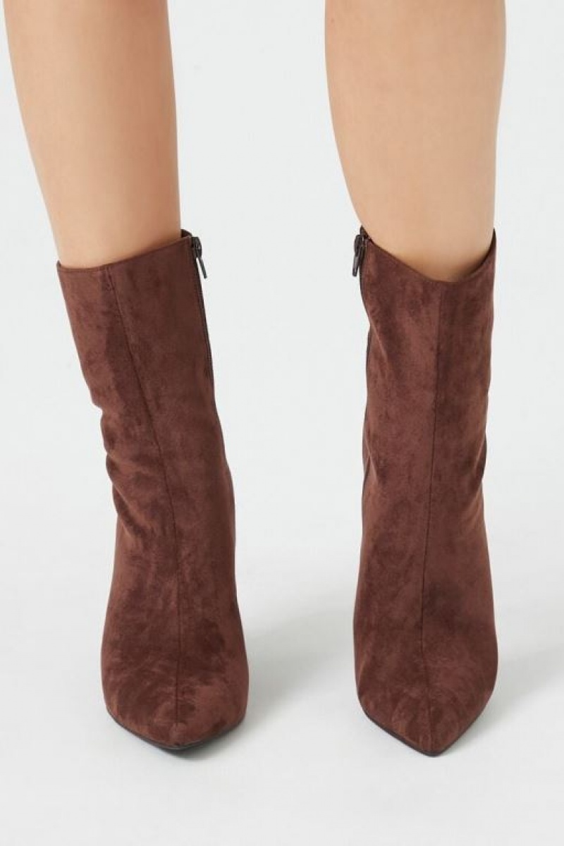 Botas Forever 21 Faux Suede Pointed Stiletto Booties Mujer Chocolate | Bggq3xfkdc4