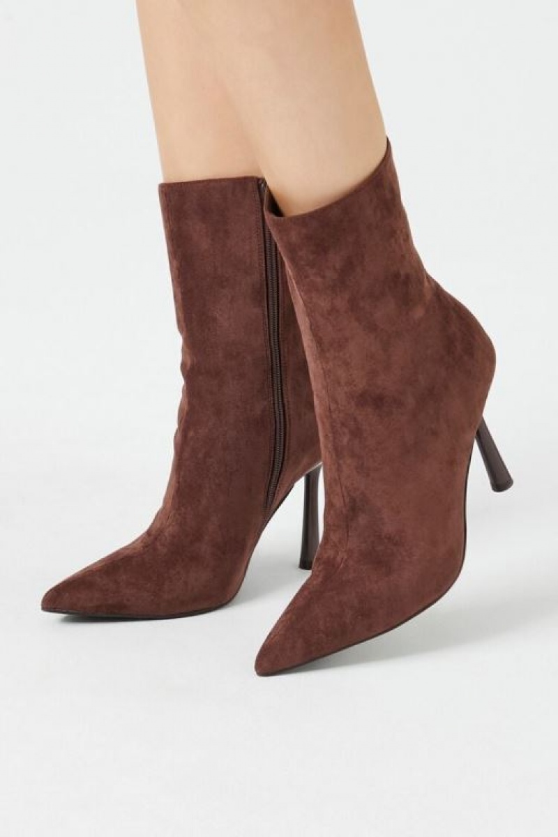 Botas Forever 21 Faux Suede Pointed Stiletto Booties Mujer Chocolate | Bggq3xfkdc4