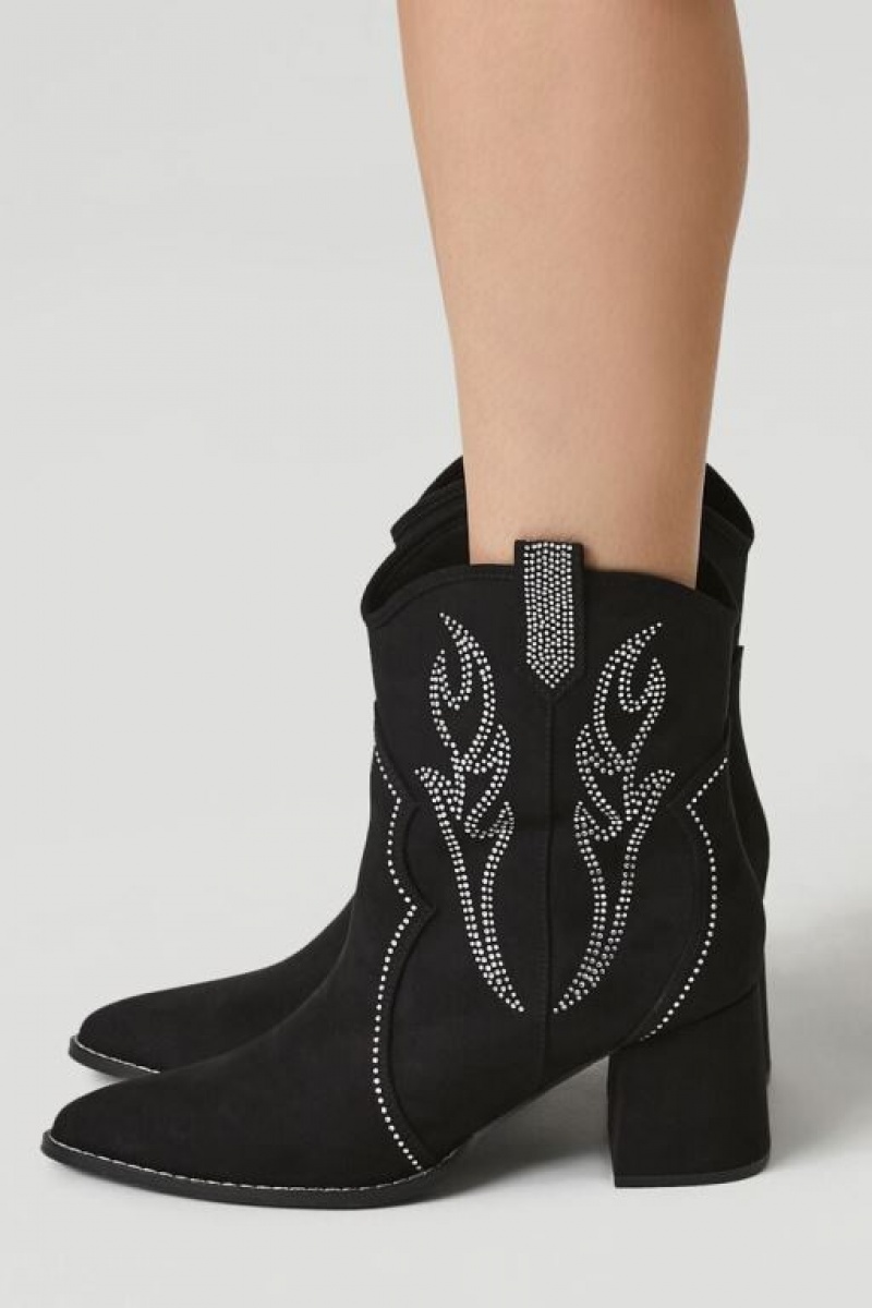 Botas Forever 21 Faux Suede Rhinestone Cowboy Booties Mujer Negras | XmNW7dvKgdE