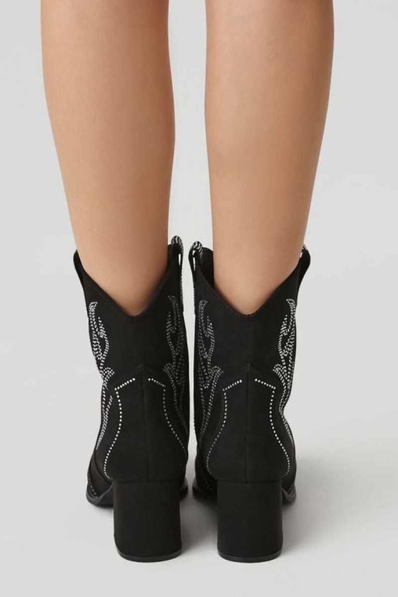 Botas Forever 21 Faux Suede Rhinestone Cowboy Booties Mujer Negras | XmNW7dvKgdE