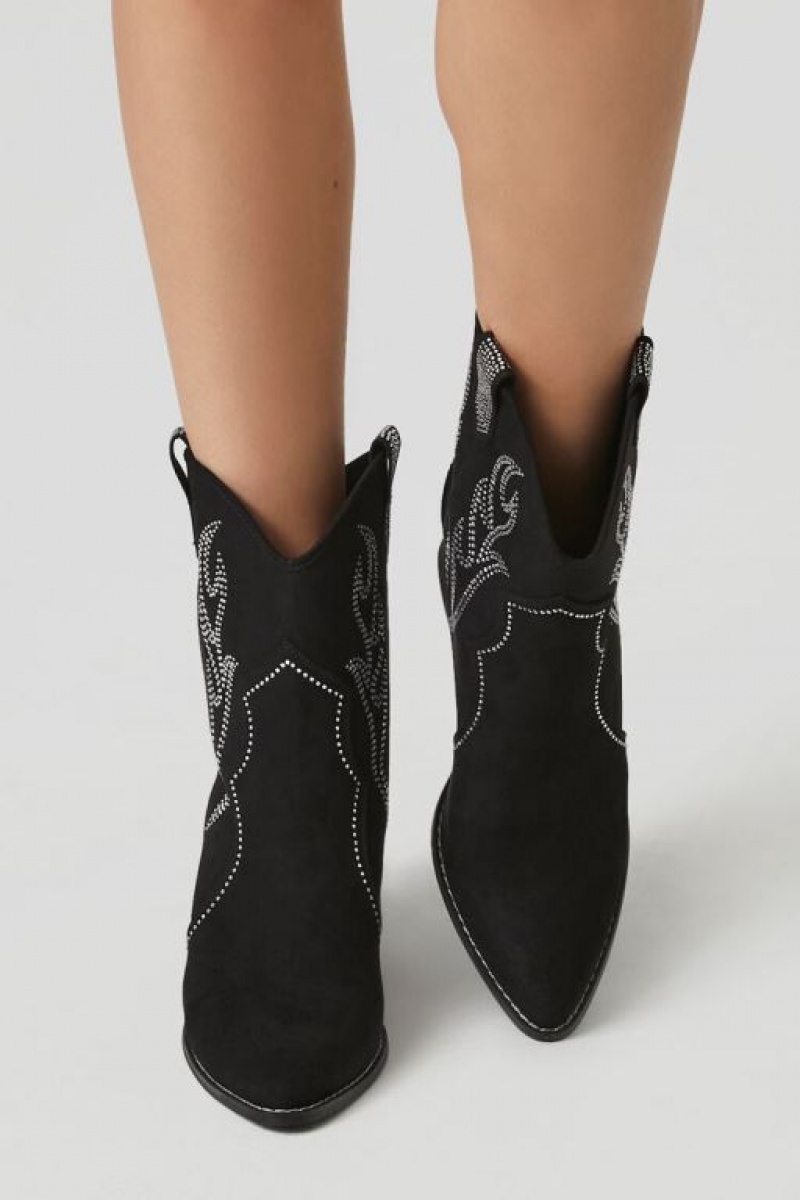 Botas Forever 21 Faux Suede Rhinestone Cowboy Booties Mujer Negras | XmNW7dvKgdE