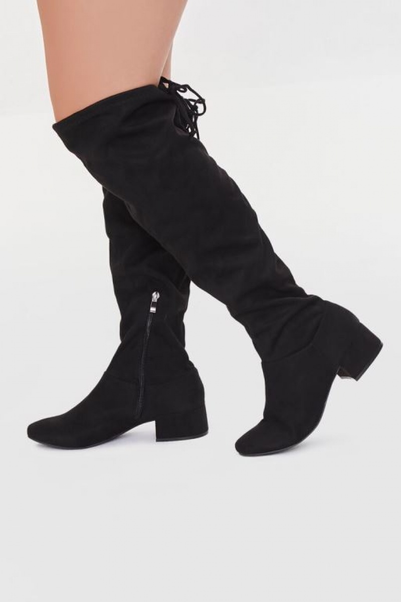 Botas Forever 21 Knee High Faux Suede Wide Mujer Negras | N85scHcAUPg